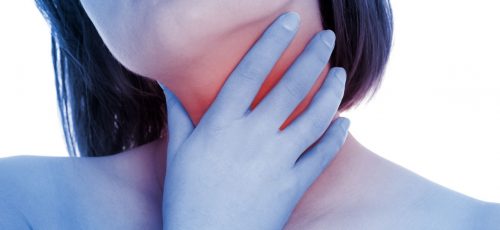 13416642 - a picture of a young woman suffering from tonsillities over white background